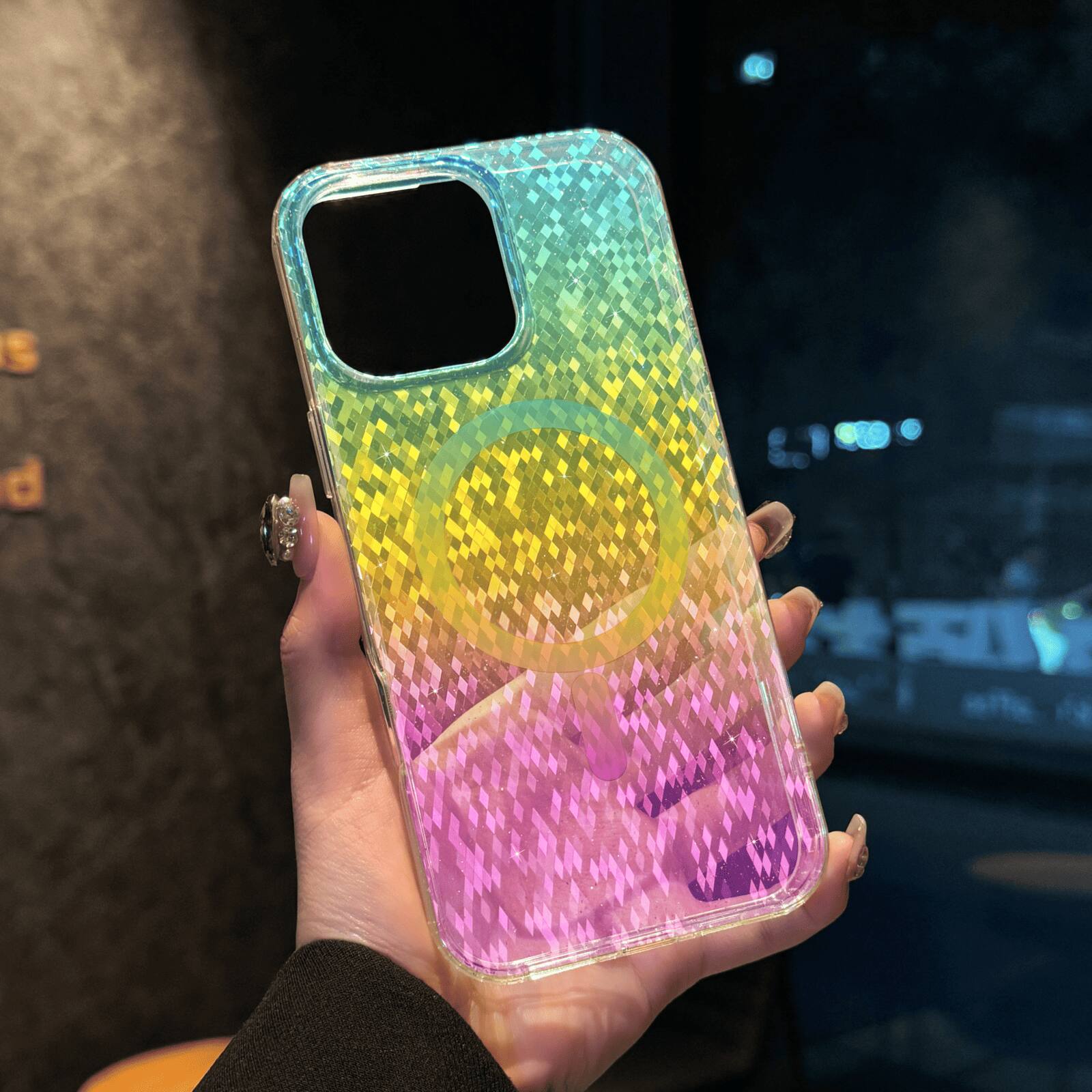 Left. UUCOVER - For Apple iPhone 16 Pro Max Glitter Magnetic Case, Compatible with Magsafe, Colorful Gradient Bling Transparent Cover - D.