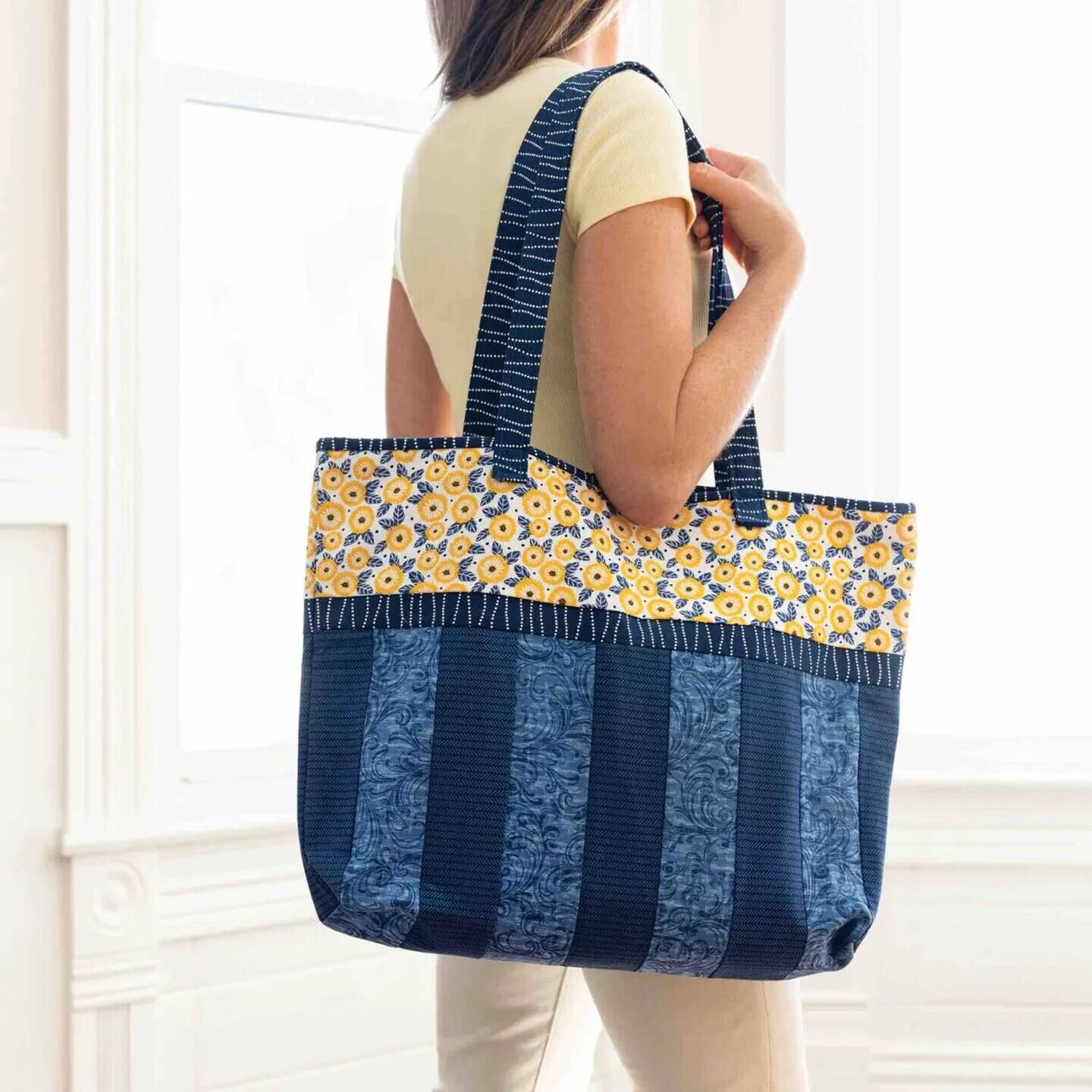 Angle. AccuQuilt - June Tailor Sew-Your-Own Shopper Tote - Blue.