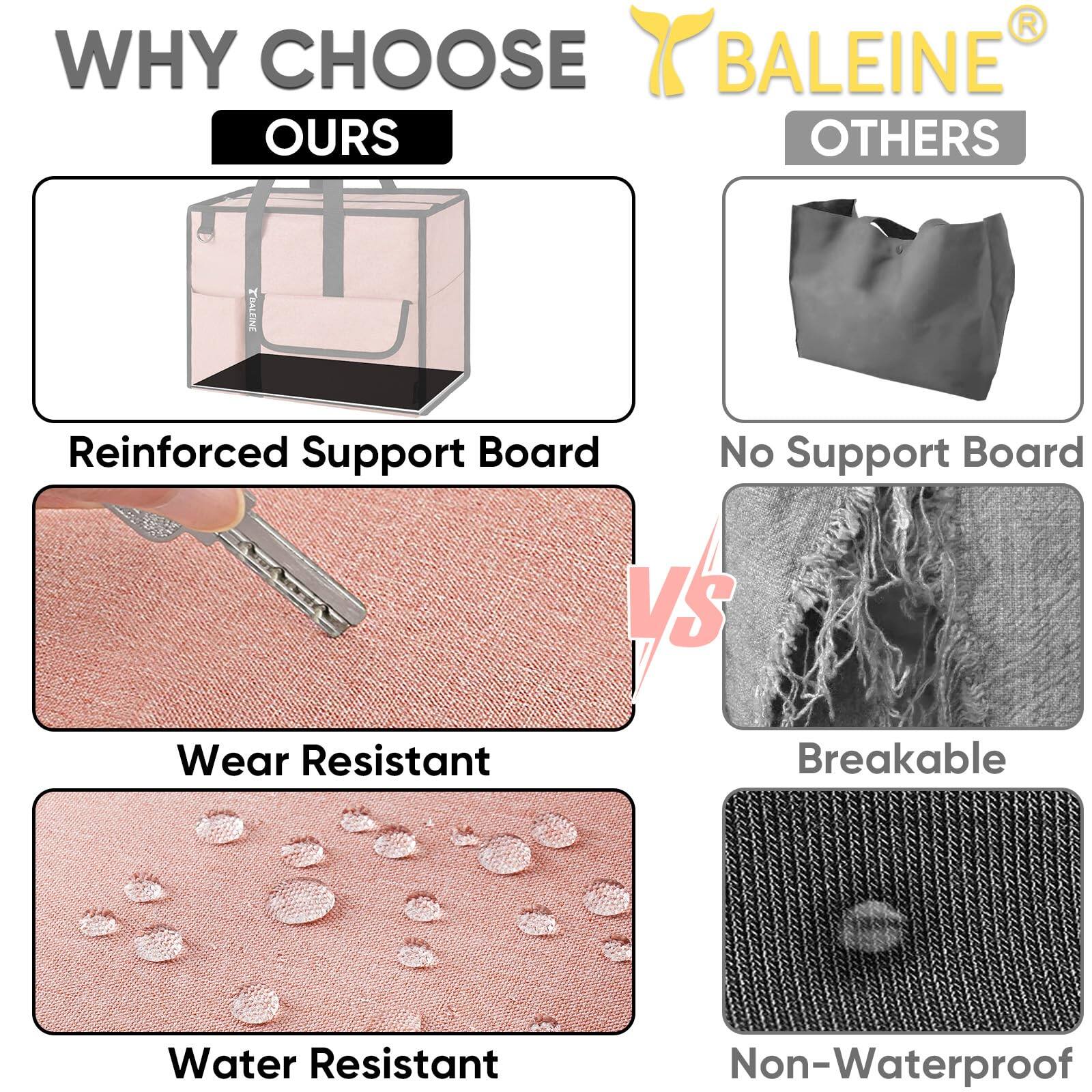 WHY CHOOSE BALEINE

OURS
- Reinforced Support Board
- Wear Resistant
- Water Resistant

OTHERS
- No Support Board
- Breakable
- Non-Waterproof