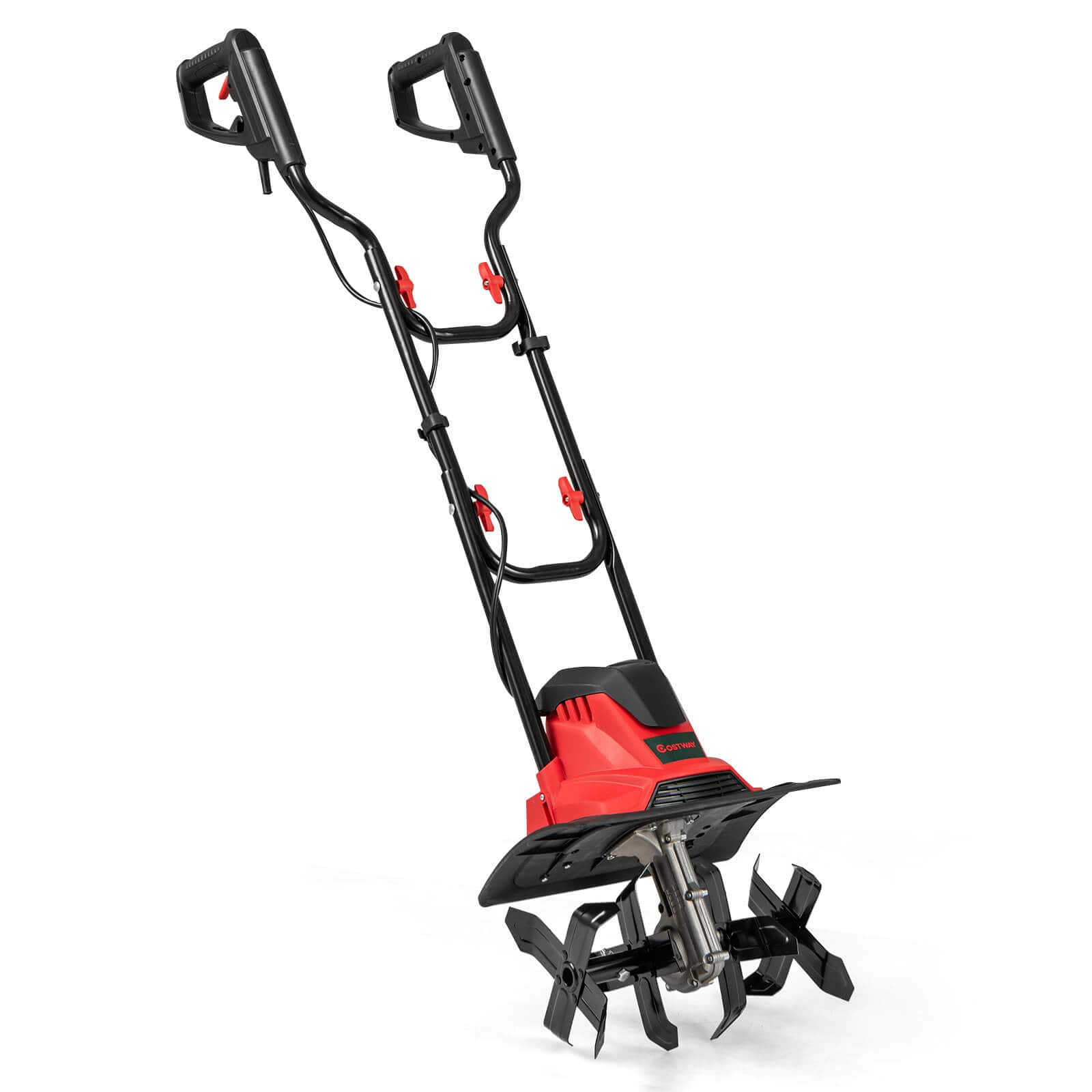 Costway - Corded Electric Tiller Cultivator, 10 Amp Powerful Foldable Garden Rototiller - Red