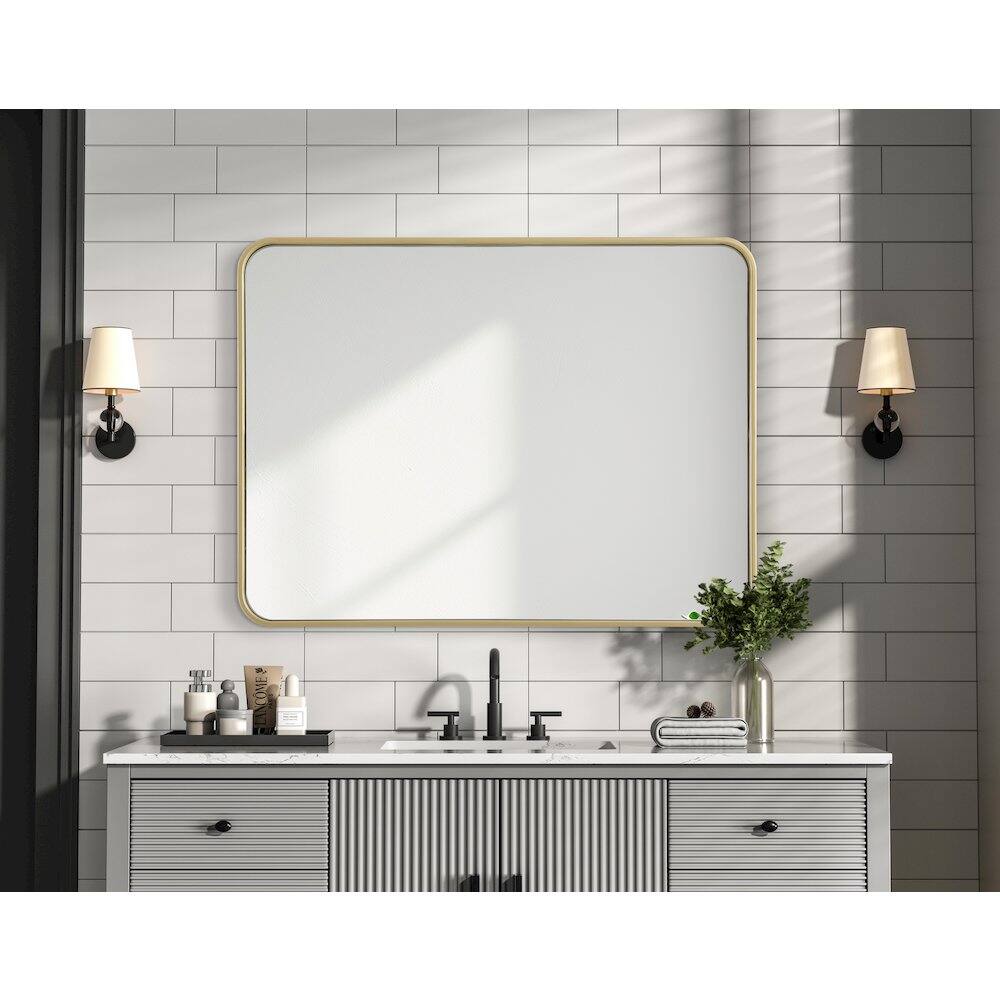 Alt View 3. Elegant Decor - Contour Metal Rectangle Mirror 27x36 in Brass - Brass.