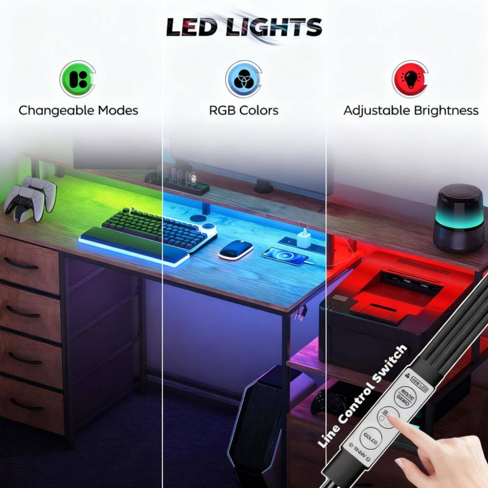 LED LIGHTS

- Changeable Modes
- RGB Colors
- Adjustable Brightness

Line Control Switch