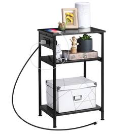 Oumilen - 3-Tier End Table with Built-in Charging Station - Black