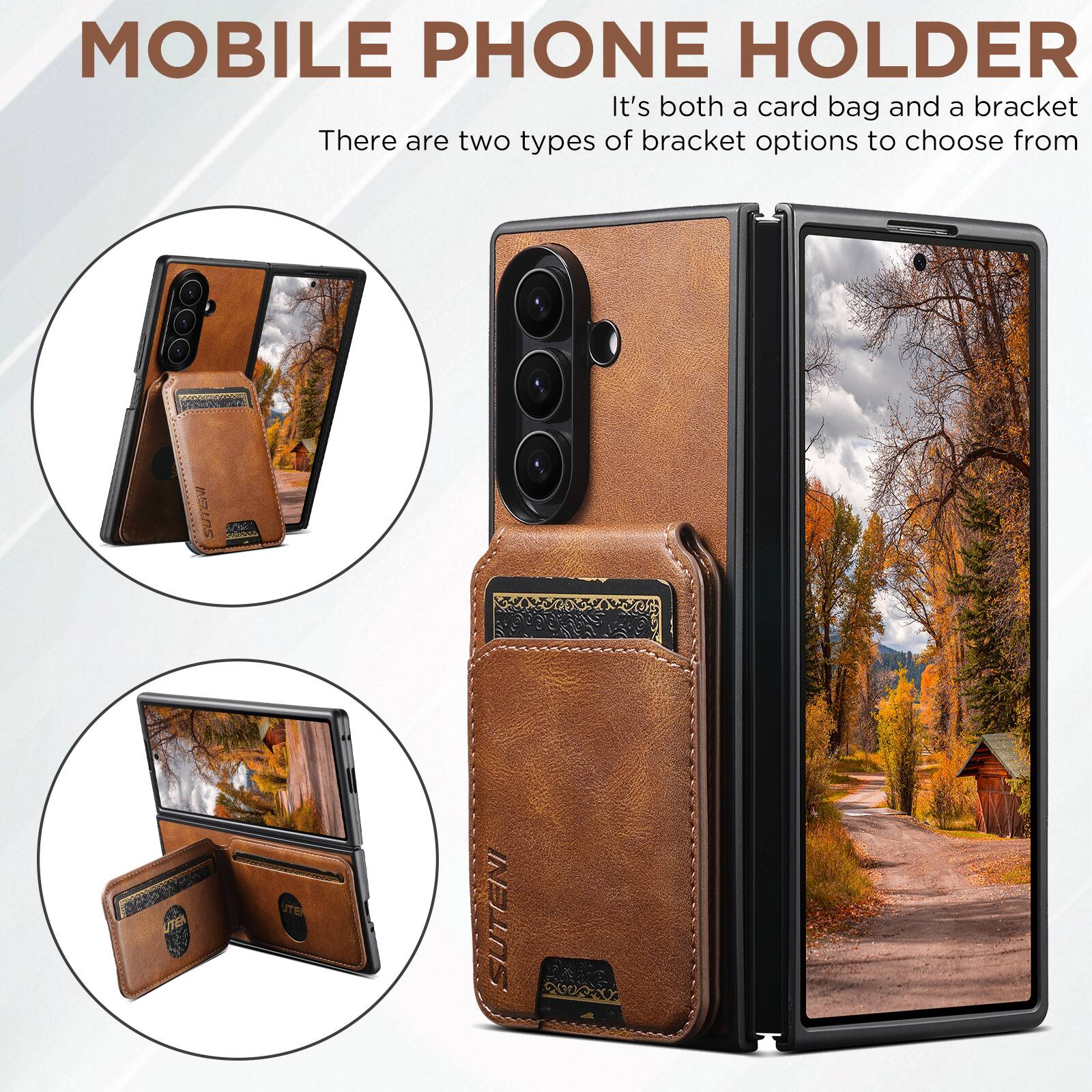 MOBILE PHONE HOLDER

It's both a card bag and a bracket

There are two types of bracket options to choose from