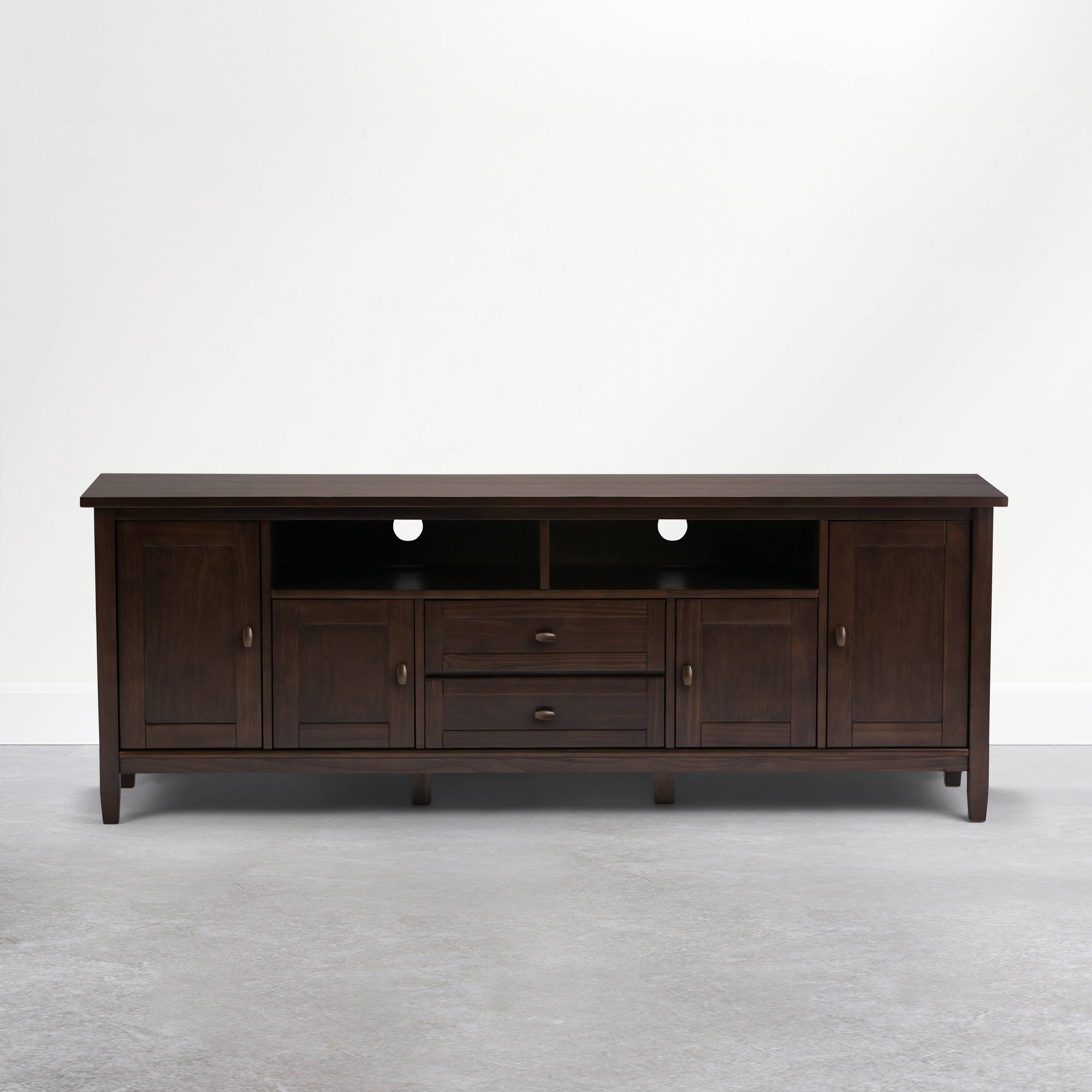 Back. Simpli Home - Warm Shaker 72 inch Wide Solid Wood TV Stand, Mocha Brown - Mocha Brown.