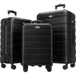 KERDOM - 3pcs Luggage Set - 20+24+28 in Durable Suitcase with TSA Lock, Universal Wheels, Impact Resistance Lightweight Trolley - Black