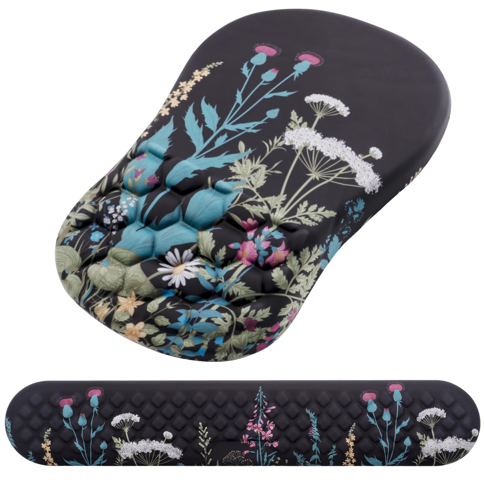 Front. Earthley Blooms - Mouse Pad Wrist Support 2 In1 Rest Non-slip Rest For Computer Made Easy Typing & Painwhite - Flower.