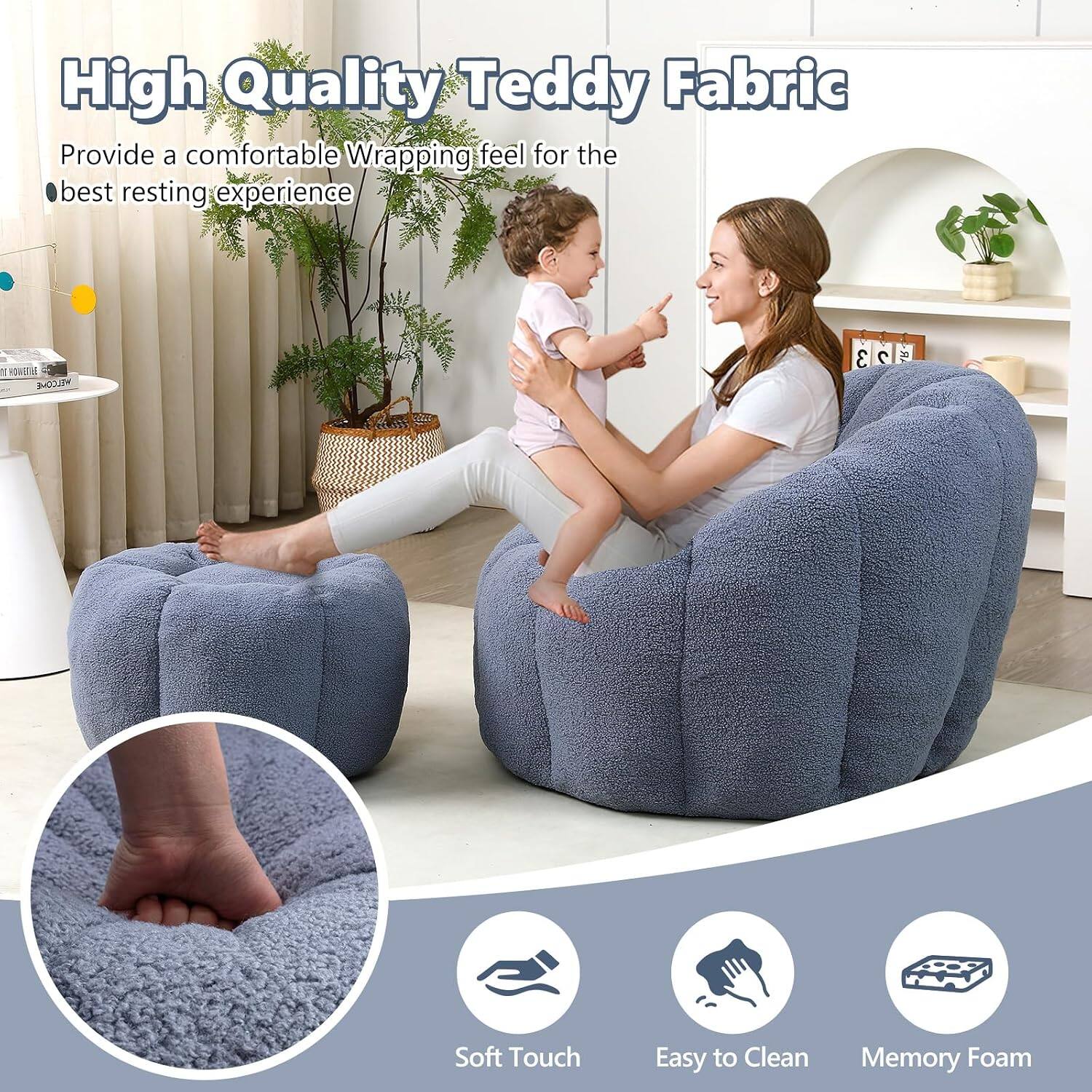 High Quality Teddy Fabric  
Provide a comfortable Wrapping feel for the best resting experience  

Soft Touch  
Easy to Clean  
Memory Foam