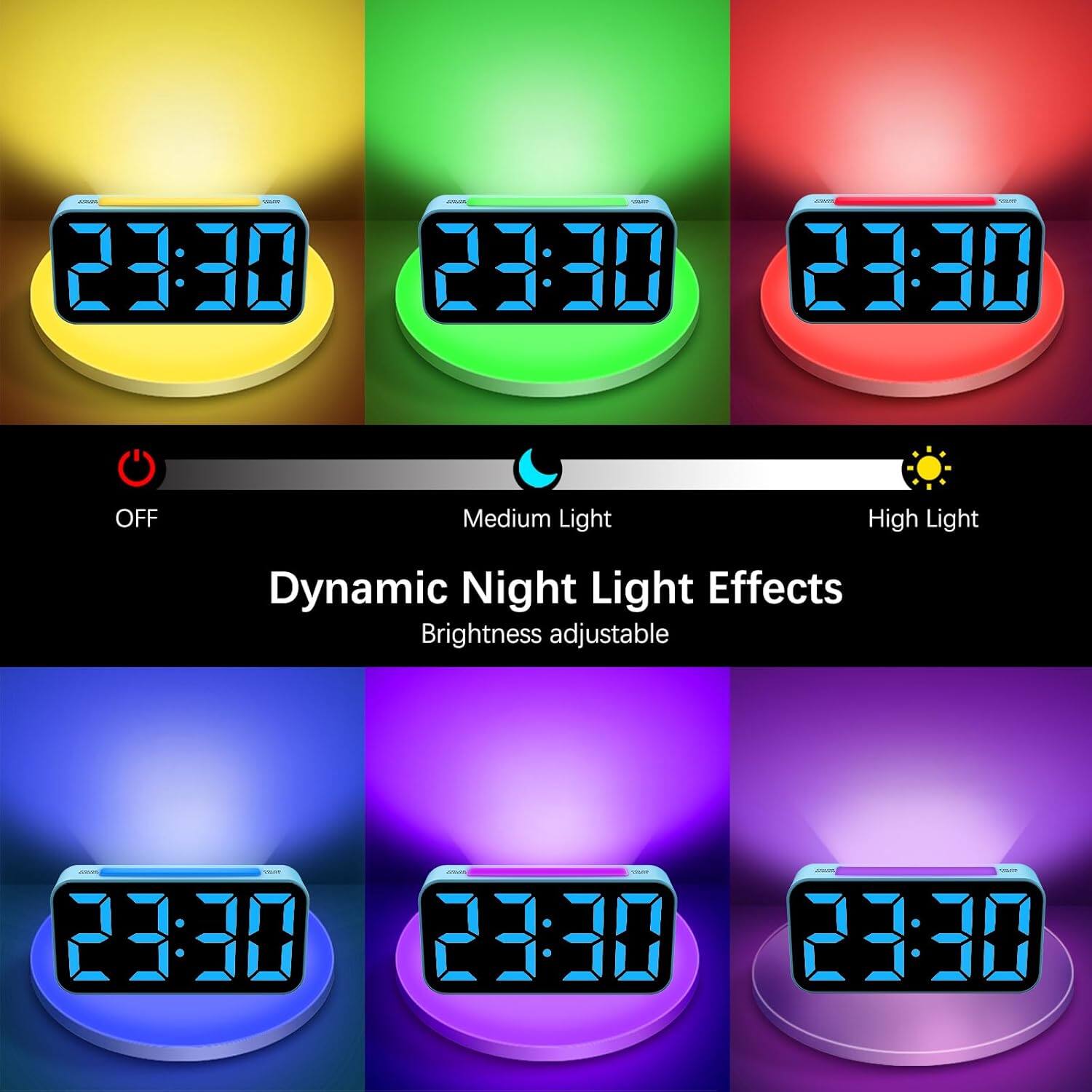 23:30 OFF Medium Light High Light Dynamic Night Light Effects Brightness adjustable