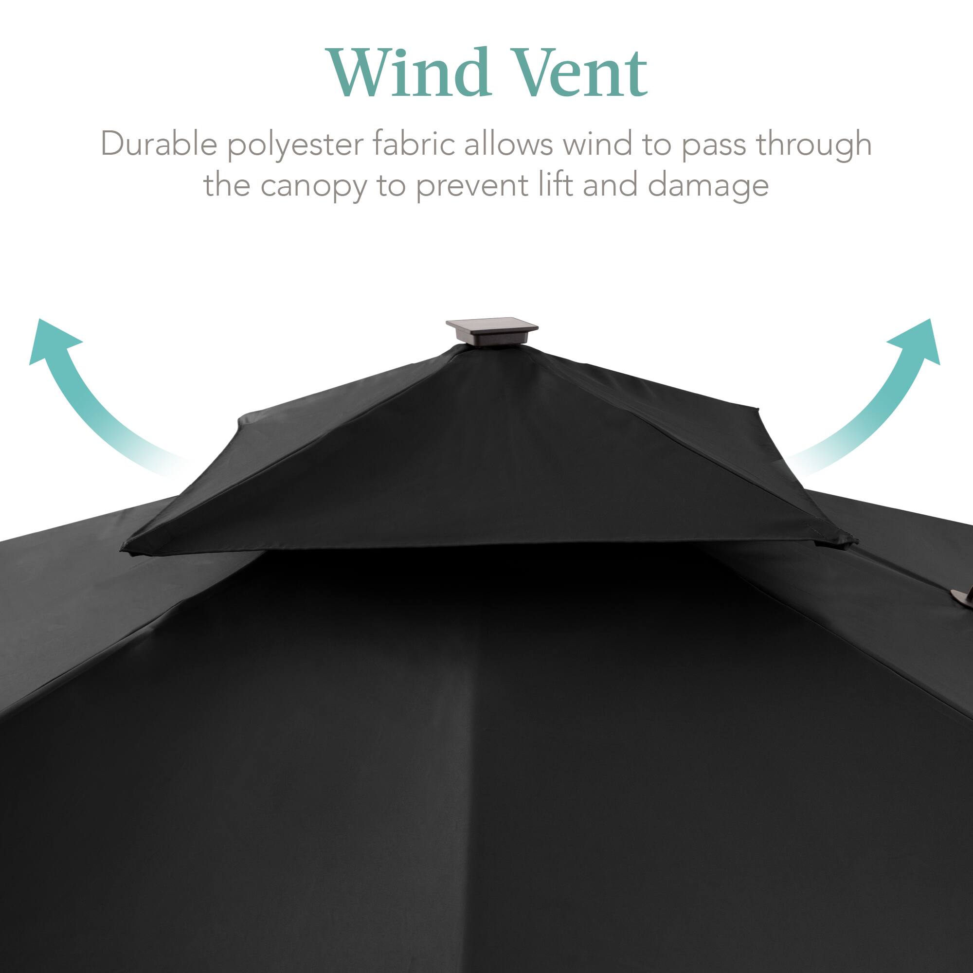 Wind Vent

Durable polyester fabric allows wind to pass through the canopy to prevent lift and damage