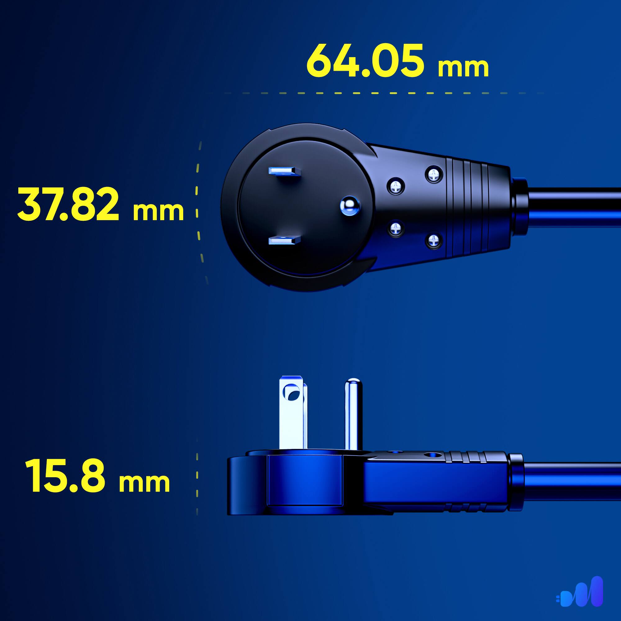 Maximm 2 Foot 360° Rotating Flat Plug Extension Cord/Wire, 3 Prong