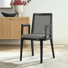 Monarch Wood and Rattan Dining Armchair by Modway - Black Black Gray