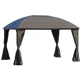 Outsunny - 10' x 13' Hardtop Gazebo Canopy with Galvanized Steel Roof, Aluminum Outdoor Pavilion Gazebo with Top Hook, Netting - Dark Gray