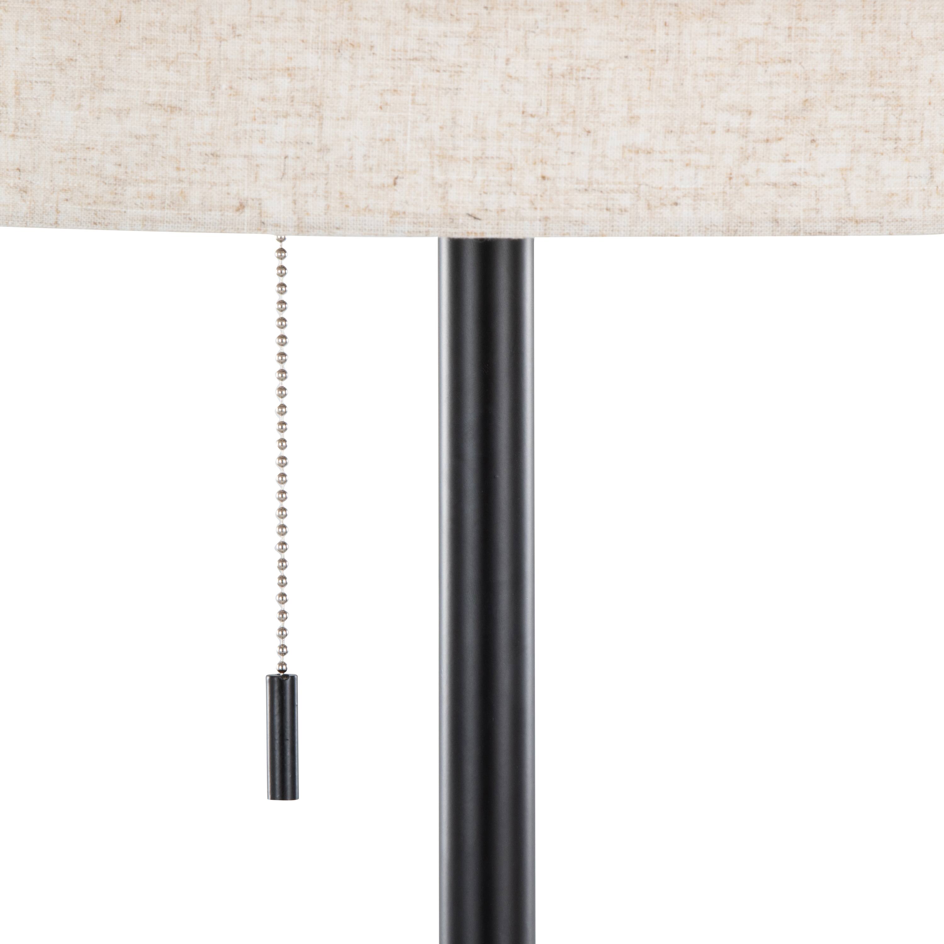 Alt View 1. Loheer - Loheer Contemporary Metal Floor Lamp Black Base Beige Linen Shade Living Room Reading Sixty Inch - Black.