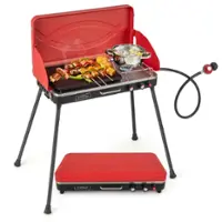 Costway - 2-in-1 Propane Grill 2 Burner Camping Gas Stove Portable with Removable Leg Red - Red - Angle_Zoom