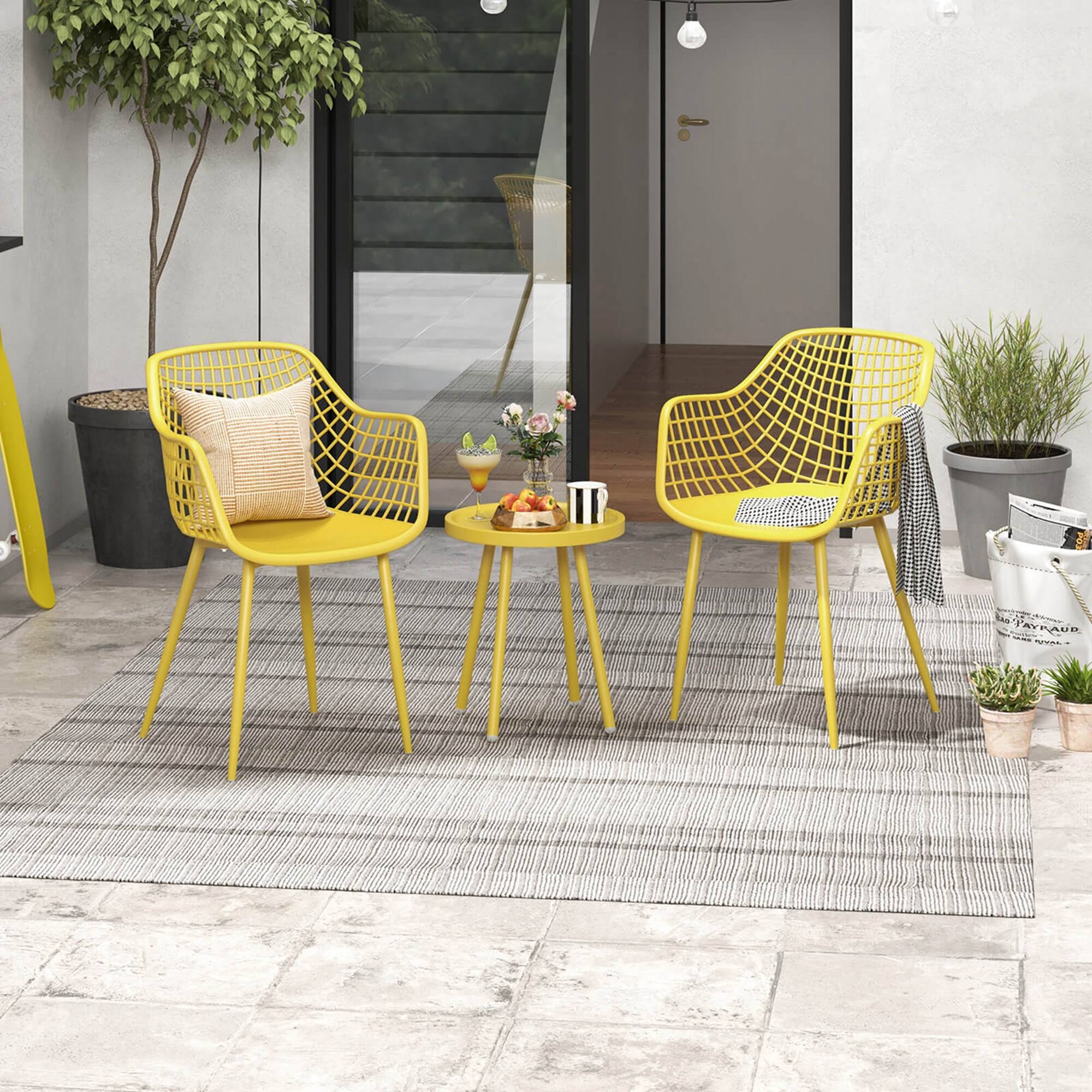 Alt View 4. Costway - 3 Piece Patio Bistro Set All Weather Heavy Duty Table and Chairs Set of 2 - Yellow.