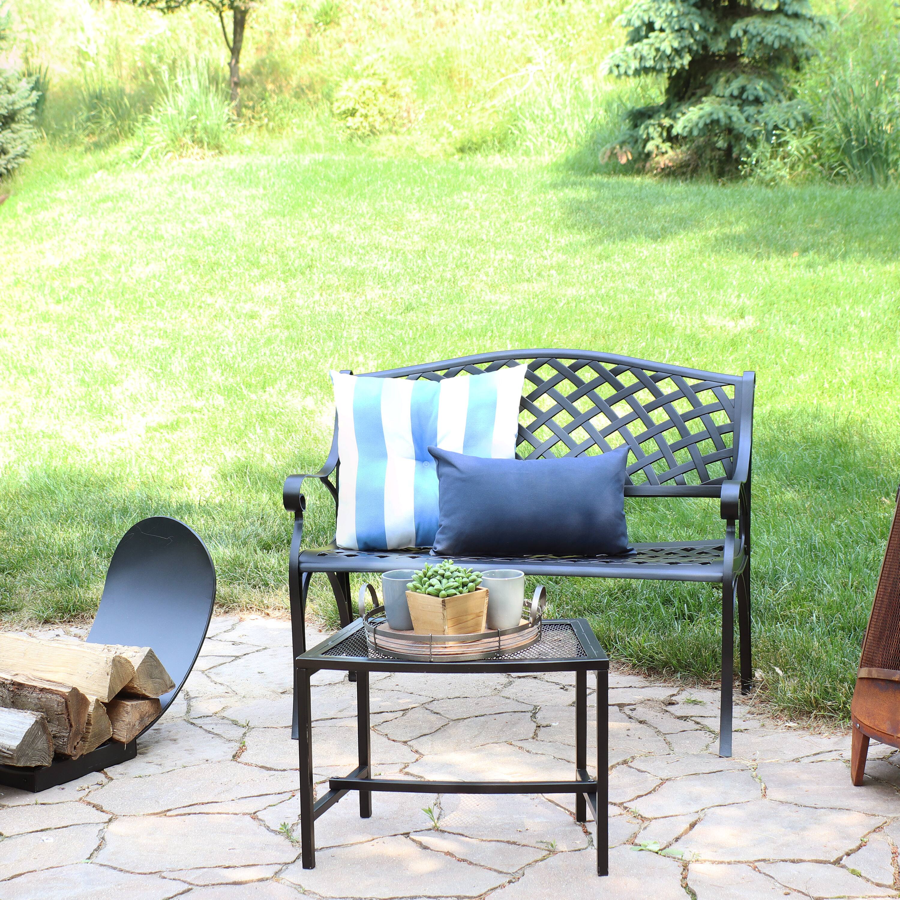 Alt View 5. Sunnydaze - 2-Person Checkered Cast Aluminum Outdoor Garden Bench - Black.