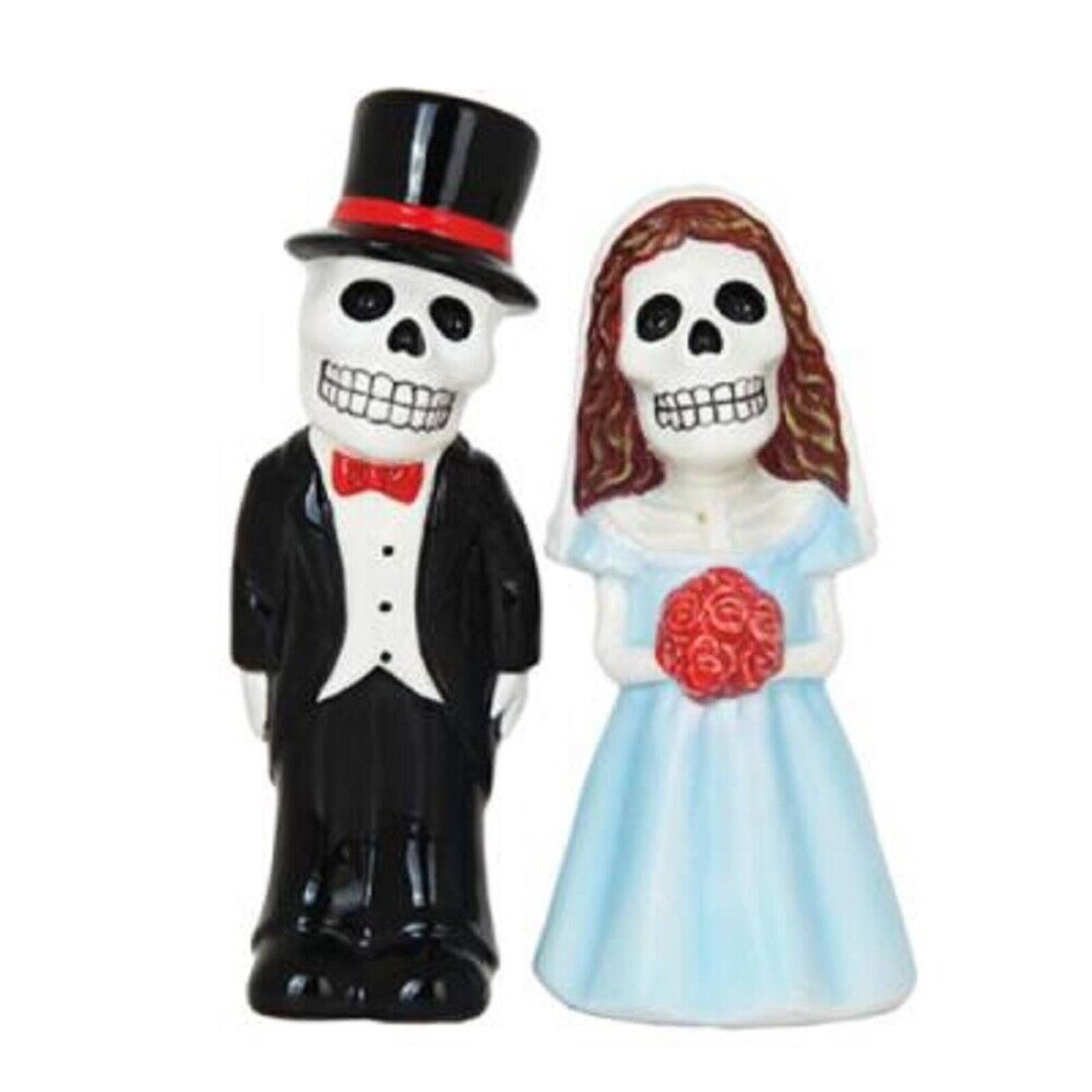 Angle. Pacific Trading - Pacific Trading Love Never Dies Skeleton Bride and Groom Magnetic Salt and Pepper Shakers - Multicolor.