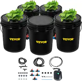 VEVOR - DWC Hydroponic System, 5 Gallon 5 Buckets, Deep Water Culture Growing Bucket, Hydroponics Grow Kit with Pump - Black