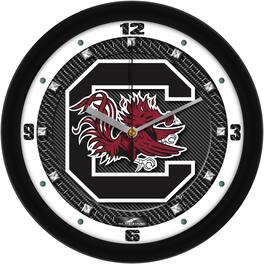 MpDirect - South Carolina Gamecocks 11.5'' Suntime Premium Glass Face Carbon Fiber Wall Clock - Multicolor