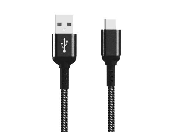Angle. Cable Leader - USB 2.0 USB-A to USB-C Braided Charging Cable, Tangle-Free Nylon, 3A Fast Charge for Phone, Tablet - Black.