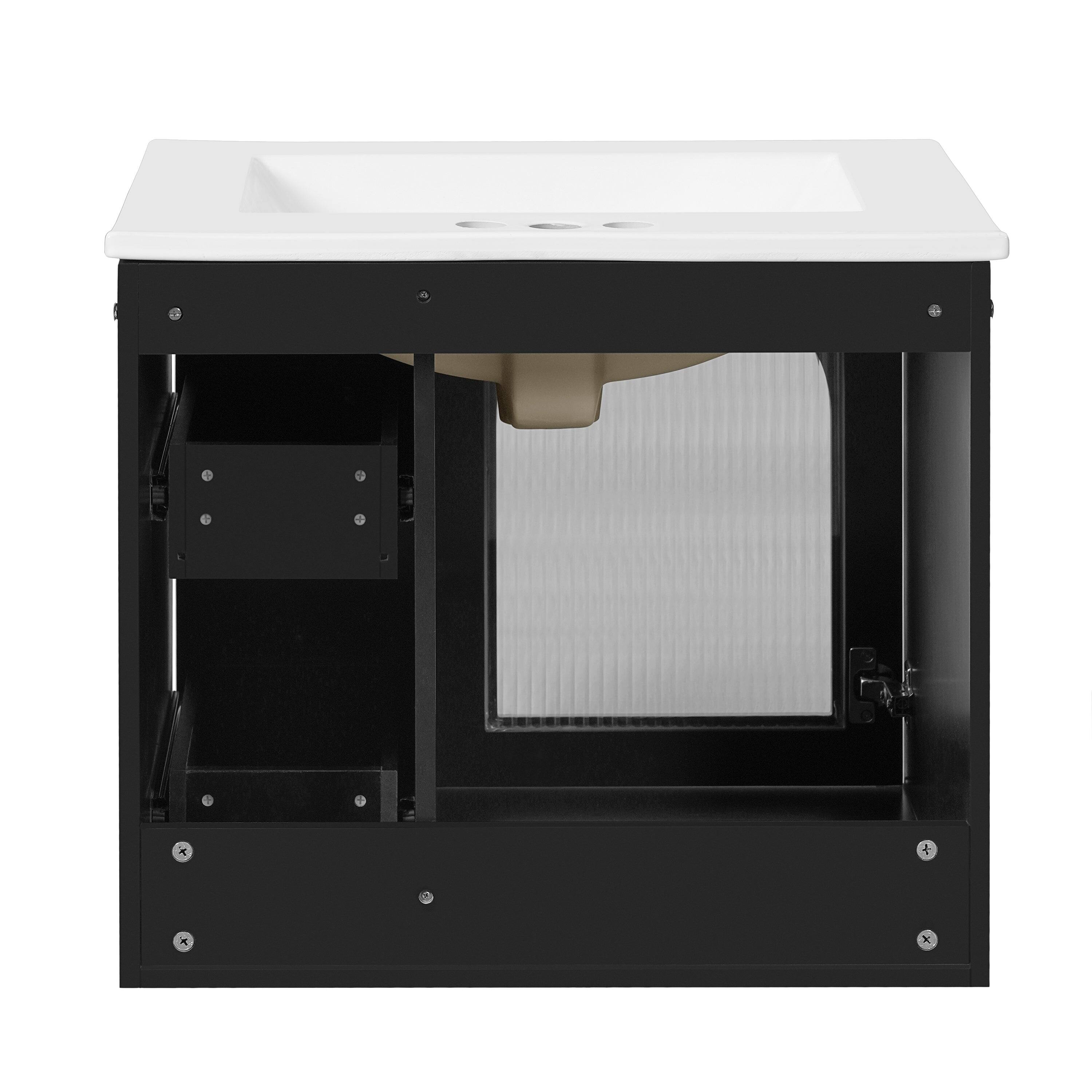 Alt View 10. Boyel Living - 24 Inch Wall Mounted Bathroom Vanity with Ceramic Sink Two Drawers One Door Black - Black.