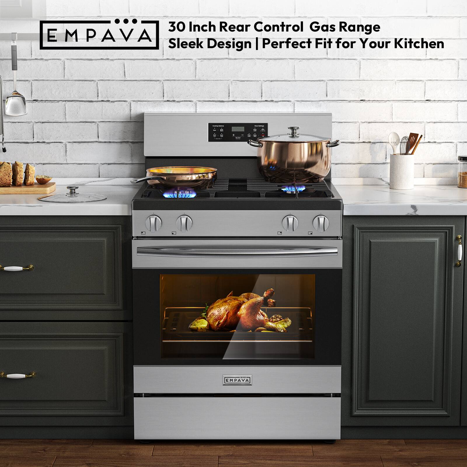 30 Inch Rear Control Gas Range | EMPAVA | Sleek Design | Perfect Fit for Your Kitchen