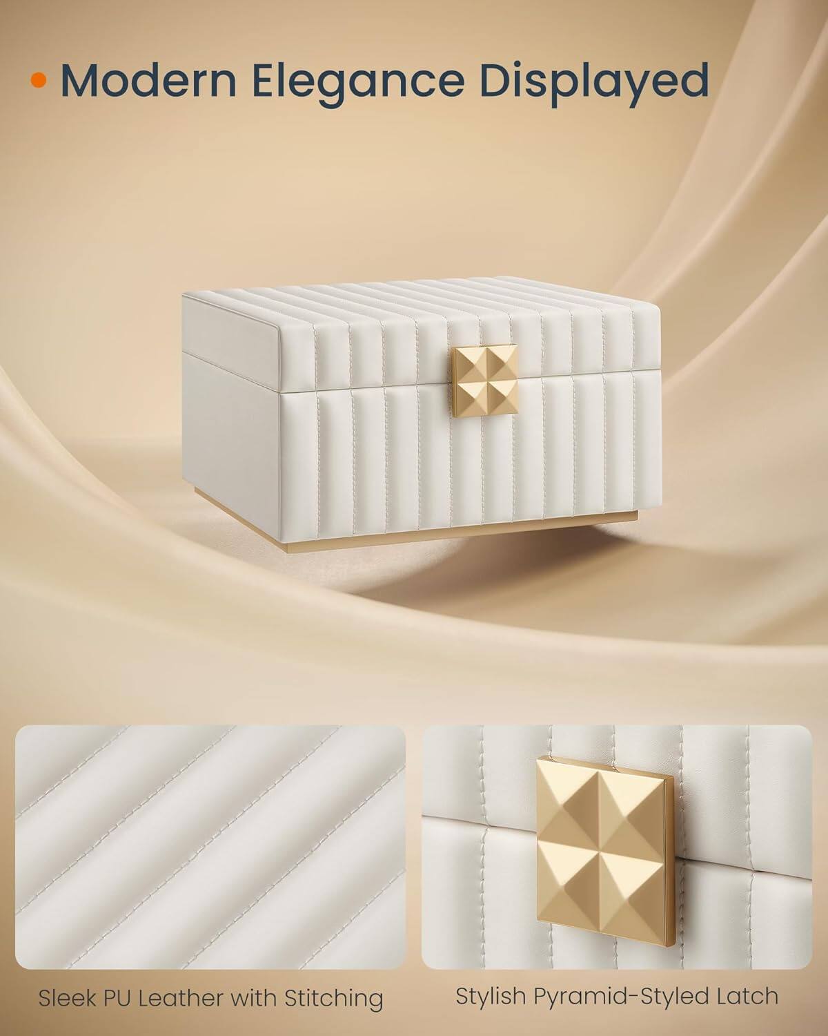 Modern Elegance Displayed

- Sleek PU Leather with Stitching
- Stylish Pyramid-Styled Latch