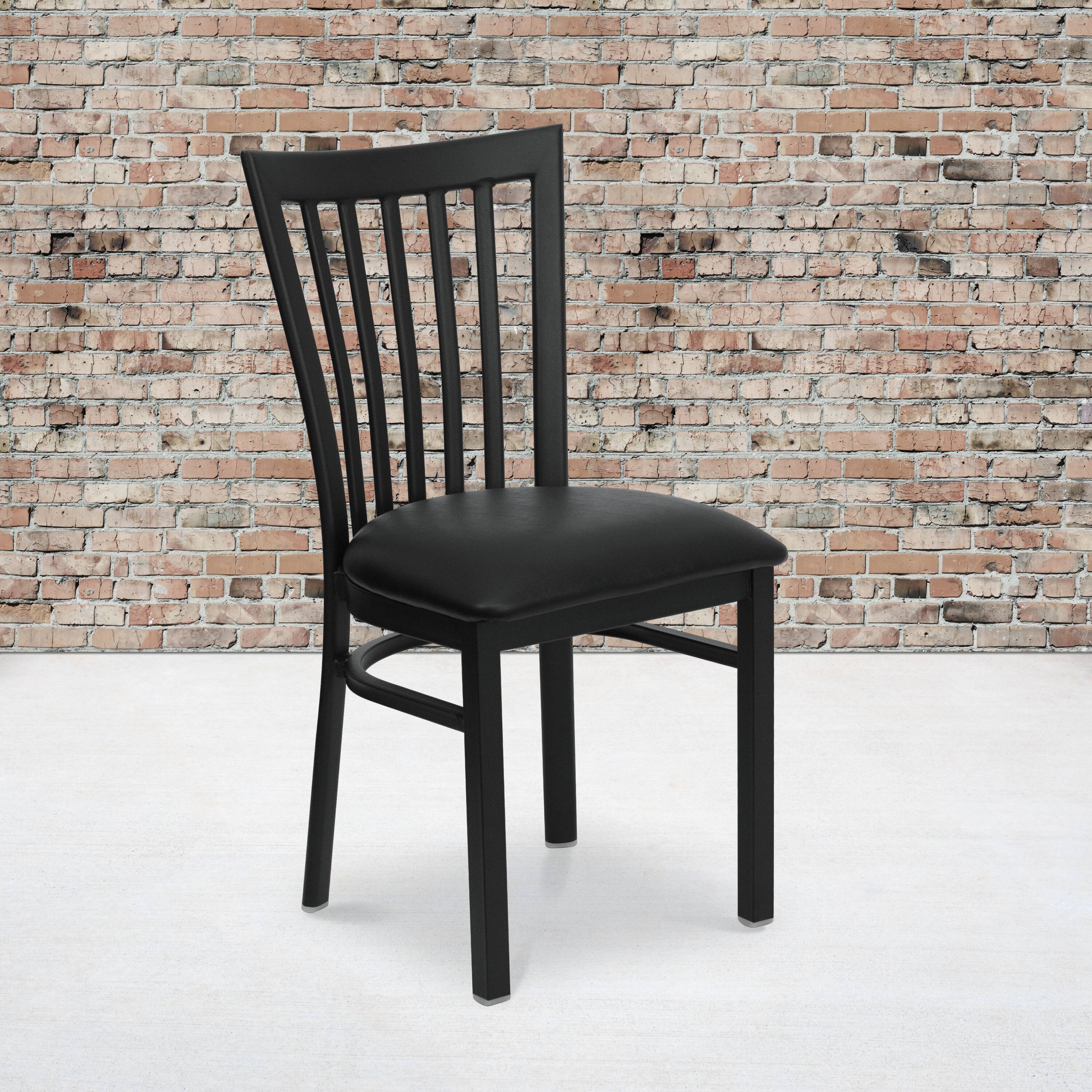 Alt View 1. Emma + Oliver - School House Back Metal Restaurant Dining Chair - Black Vinyl Seat/Black Metal Frame.