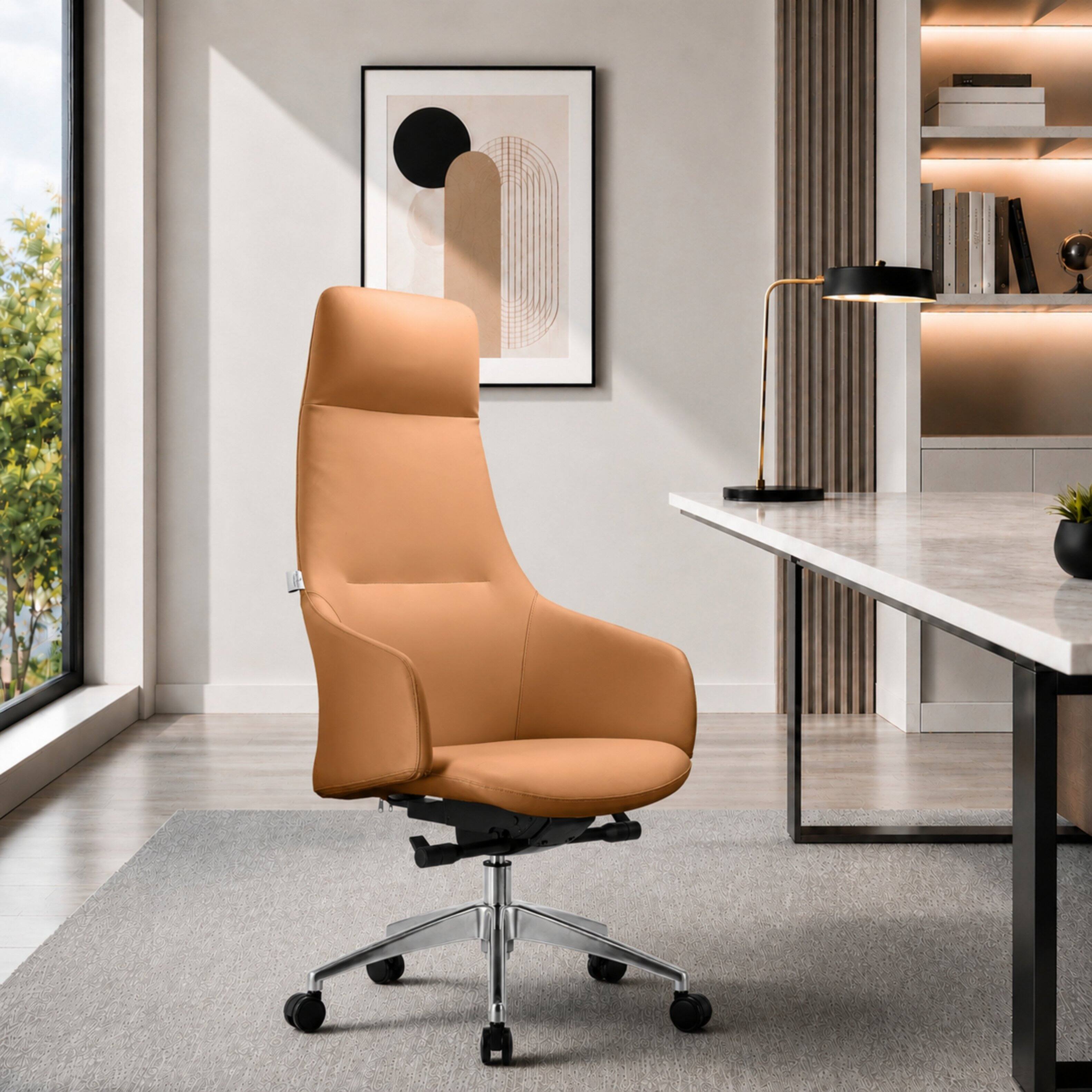 Alt View 6. LeisureMod - Celeste Ergonomic High Back Leather Upholstered Office Chair, Iron Frame, Swivel & Tilt Desk Chair, Study & Home Office - Acorn Brown.