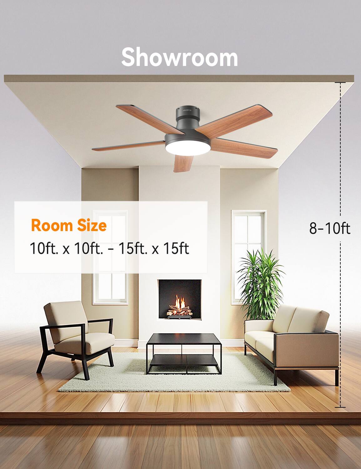Showroom  
Room Size: 10ft. x 10ft. - 15ft. x 15ft  
8-10ft