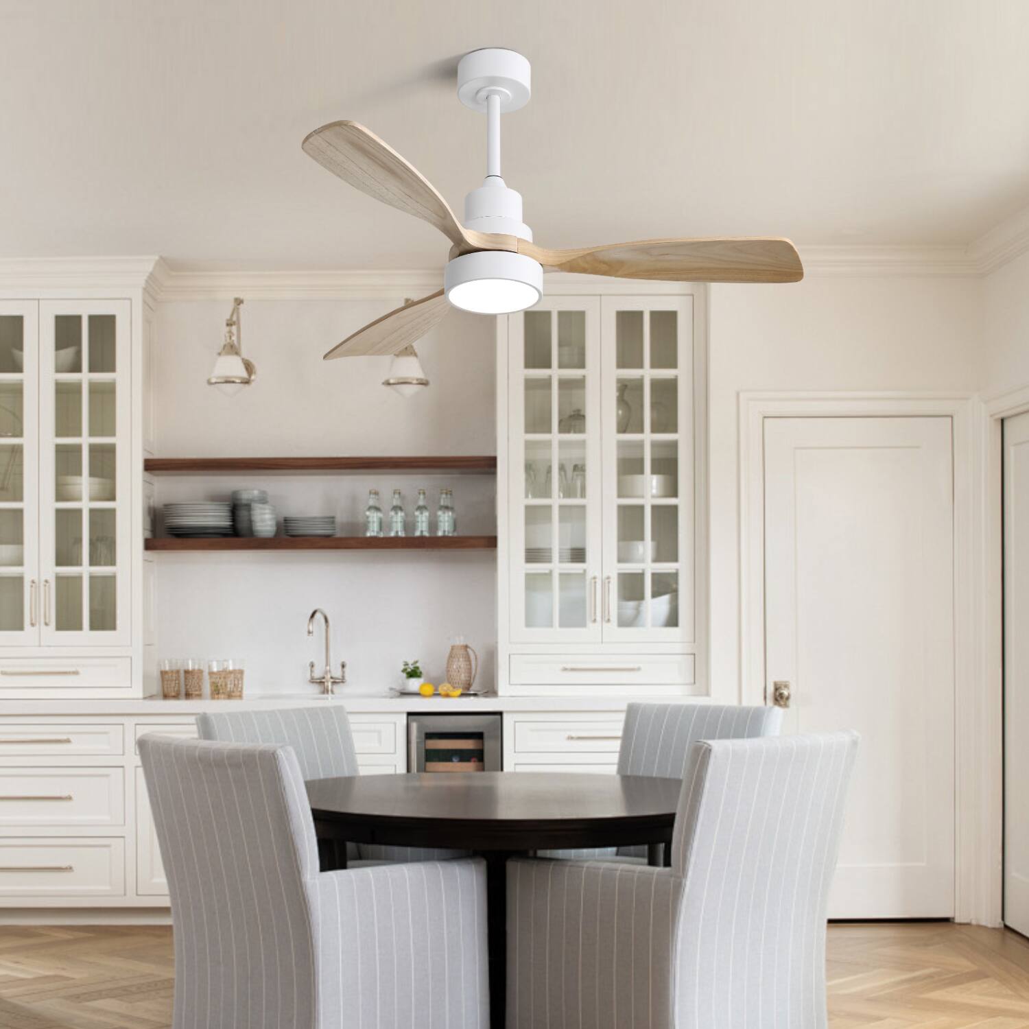 Alt View 2. GOODSILO - 48 Inch Reversible DC Motor Ceiling Fan with Remote Control and Solid Wood Blades for Large Room Airflow - White.