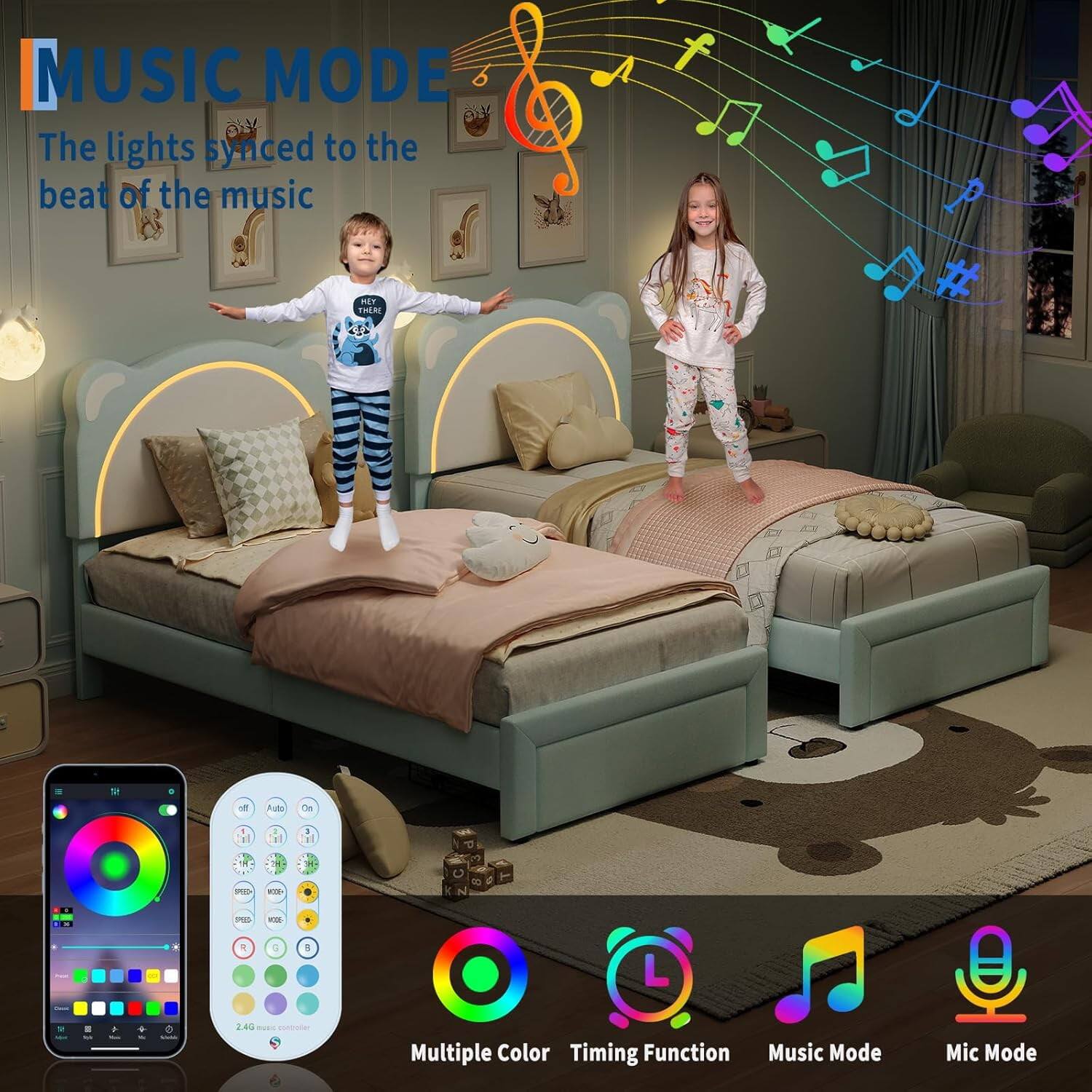 MUSIC MODE  
The lights synced to the beat of the music  

Multiple Color  
Timing Function  
Music Mode  
Mic Mode