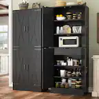 Front. Aheaplus - 71'' Tall Farmhouse Pantry Storage Cabinet with 4 Barn Doors and Drawer, Cupboard with Adjustable Shelves - Black.