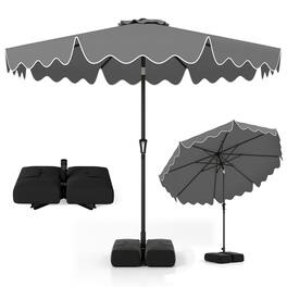 Costway - 9 FT Patio Umbrella with Weighted Base Sandbags Push Button Tilt Crank Sturdy Ribs - Gray