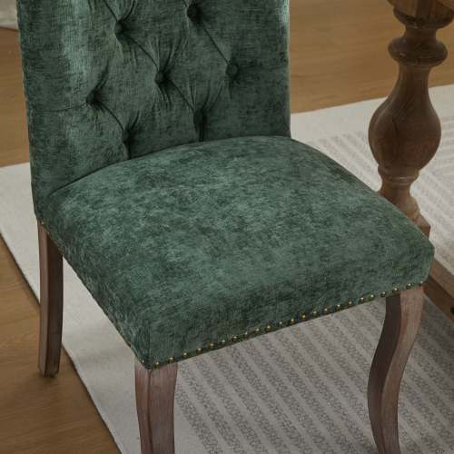 Alt View 4. LUCKY ONE - Assembled Tufted Chenille Dining Chair Set of 2 with Curved Solid Wood Legs Club Style - Olive Green.