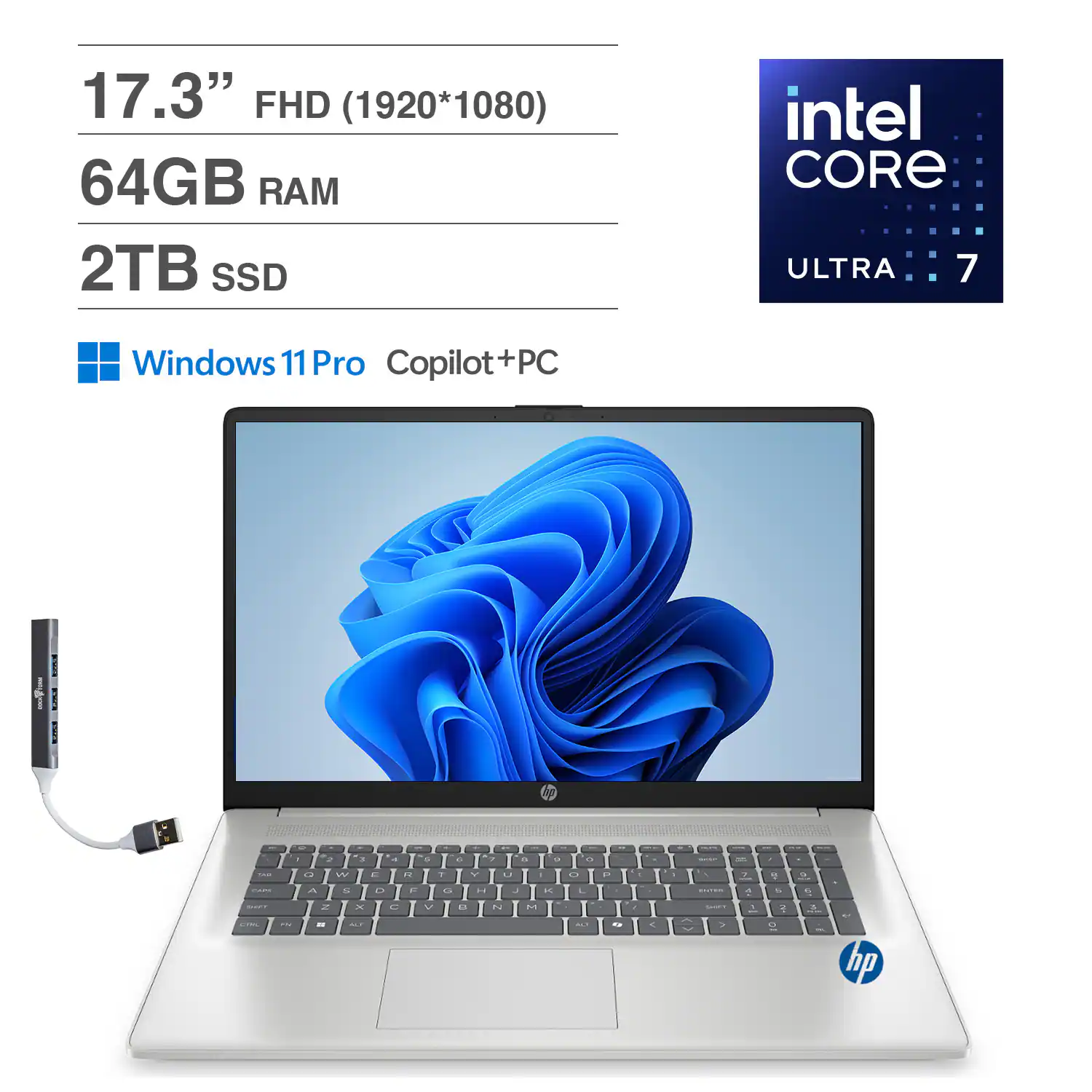 17.3" FHD (1920*1080)  
64GB RAM  
2TB SSD  
Intel Core Ultra 7  
Windows 11 Pro Copilot+PC