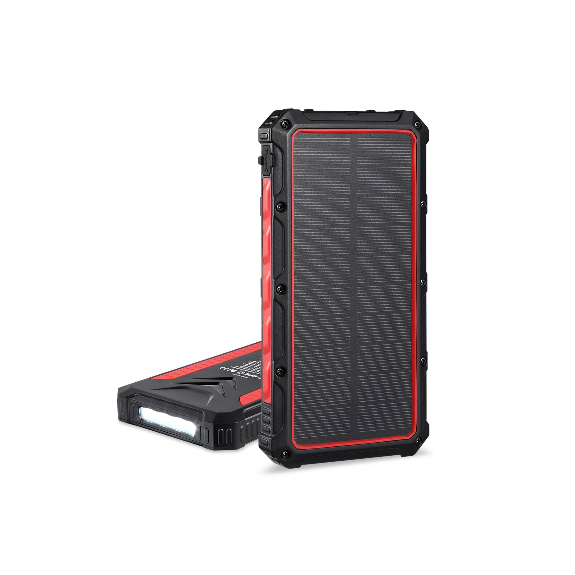 Angle. HOM - Solar Power Bank for iPhone & Android - Dual USB and Wireless Outputs - Charge Up to 3 Devices Simultaneously (16000mAh) - Black.