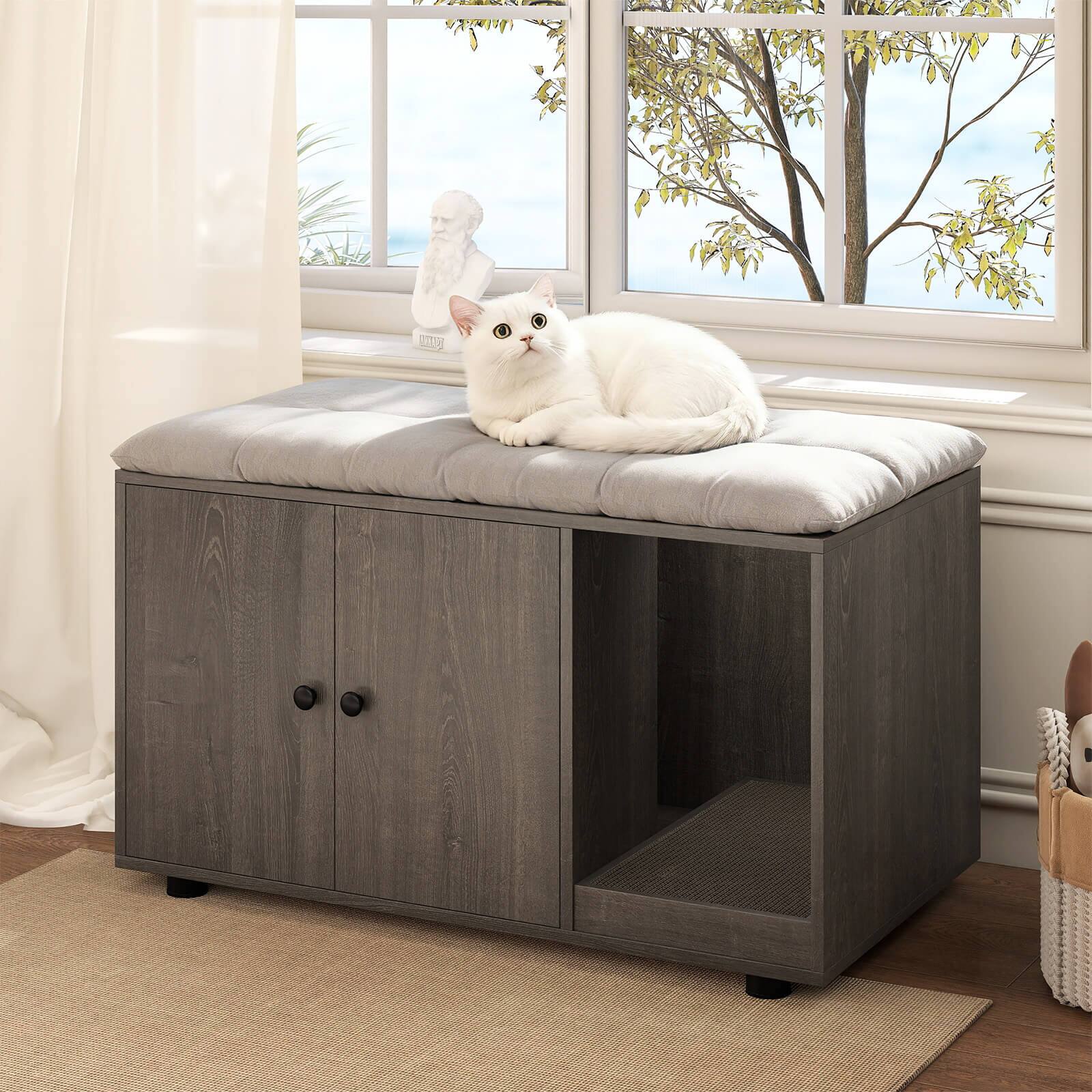 Alt View 1. Costway - Costway Wooden Cat Litter Box Enclosure, Hidden Litter Box Furniture with Scratching Board - Oak.