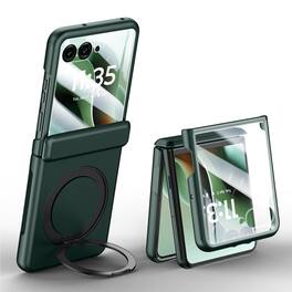 Dteck - Case for Motorola Razr 2026/2025/2024, Hinge Protection & Built-in Screen Protector & Rotatable Magnetic Ring Stand - Green