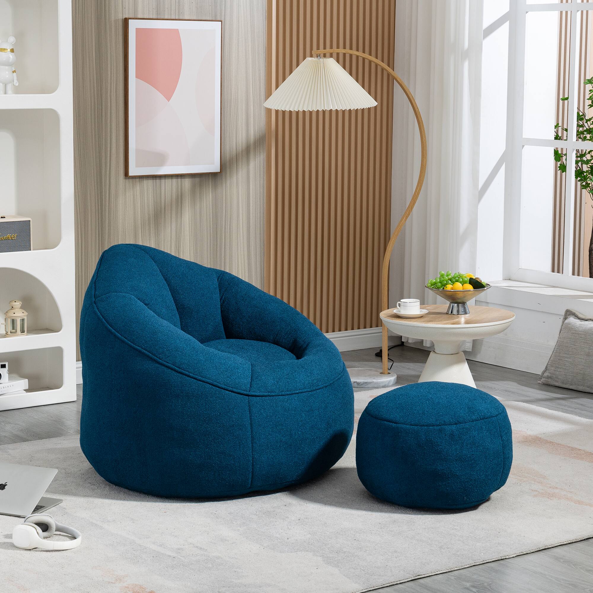 Alt View 1. GOODSILO - Premium Microfiber Bean Bag Sofa Chair with Detachable Footrest for Ultimate Comfort and Relaxation - Blue.