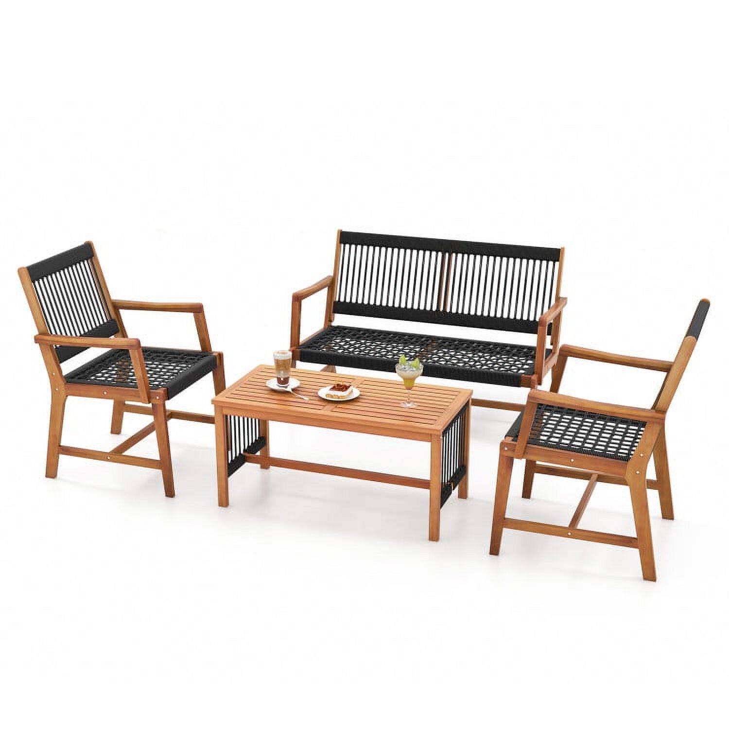 Front. Pefilos - 3 Pieces Acacia Wood Backyard Patio Furniture Set, Backyard Patio Conversation Sets with Armchairs Coffee Table - Brown.