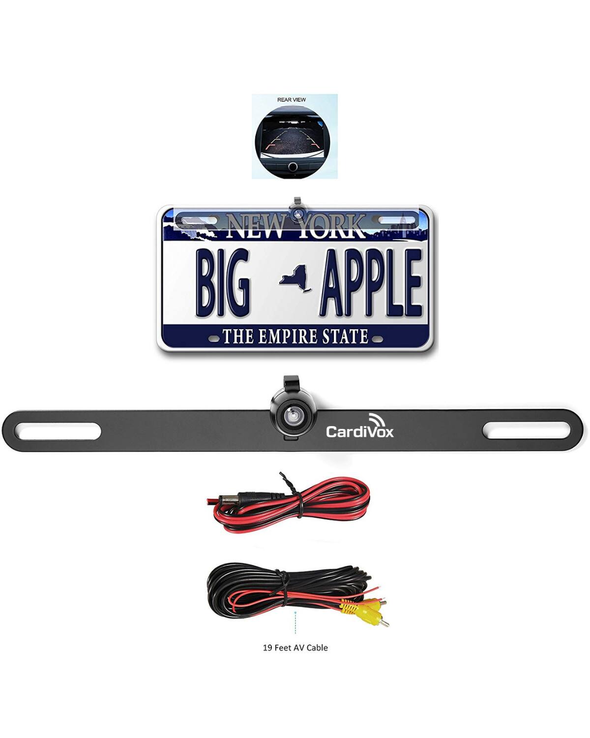 REAR VIEW  
NEW YORK  
BIG APPLE  
THE EMPIRE STATE  

CardiVox  
19 Feet AV Cable