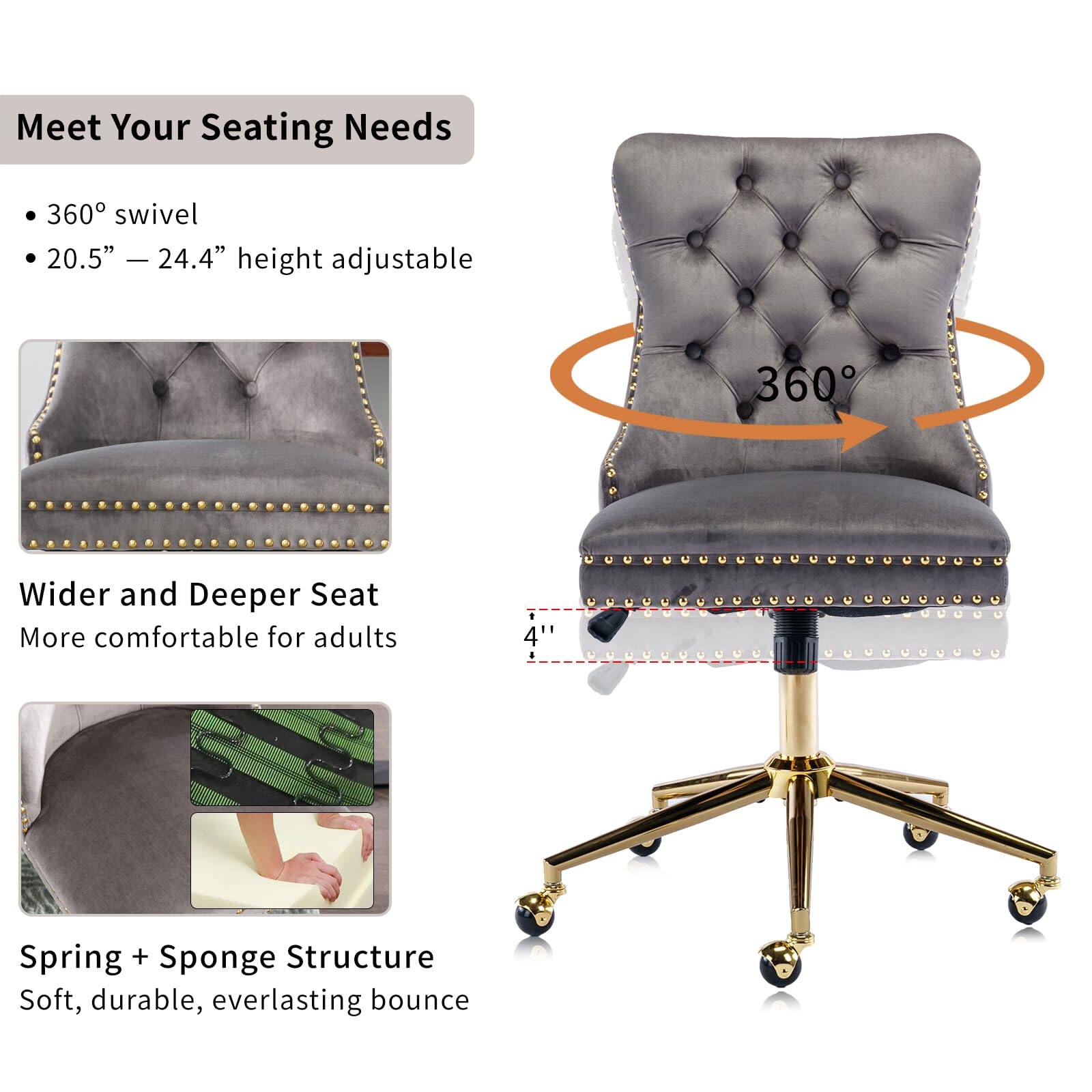 Meet Your Seating Needs

- 360° swivel
- 20.5" — 24.4" height adjustable

Wider and Deeper Seat  
More comfortable for adults

Spring + Sponge Structure  
Soft, durable, everlasting bounce