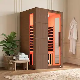 U-HOMY - Infrared Sauna with Red Light Therapy – Hemlock Build, Beauty Lamp & 15-Min Fast Warm-Up - Walnut