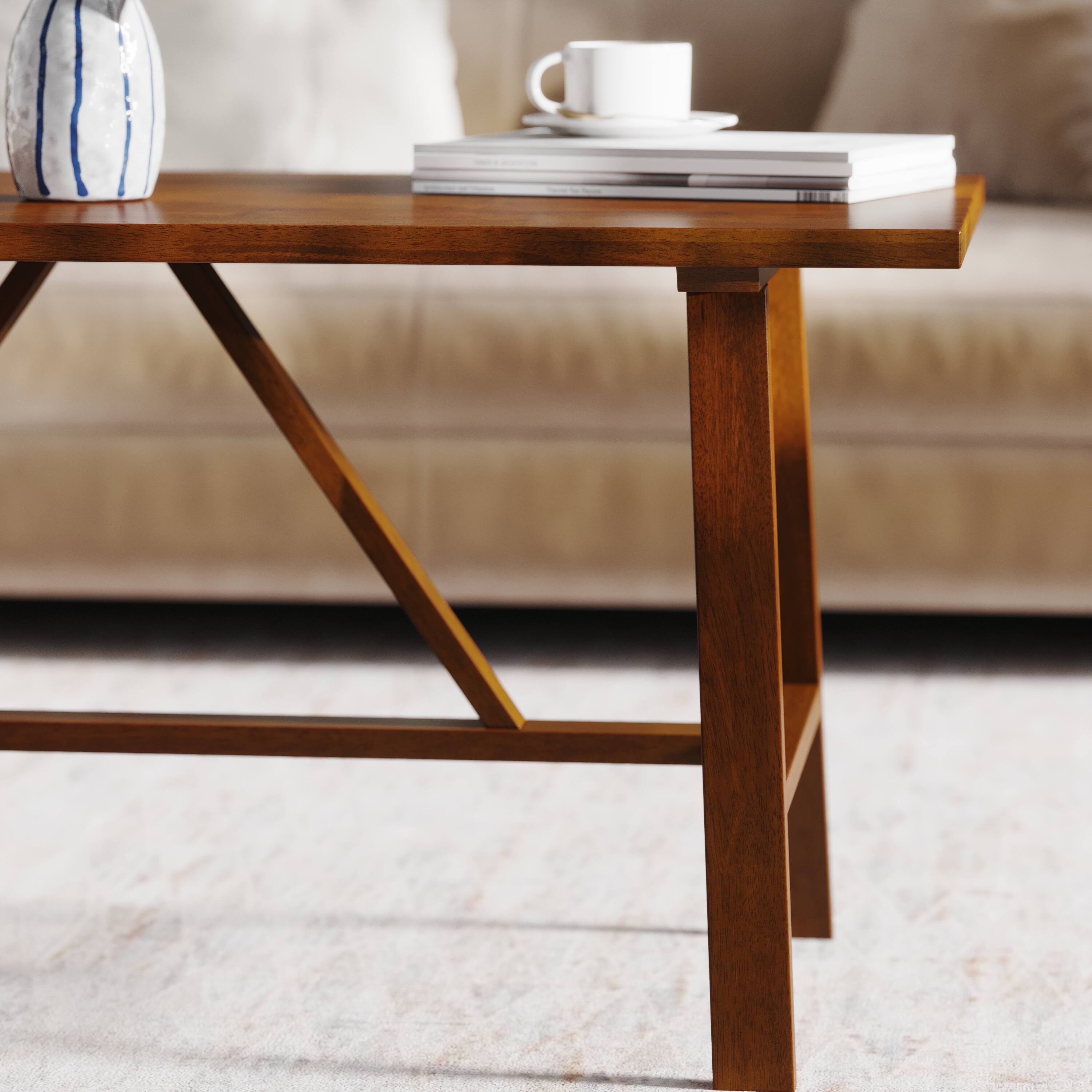 Alt View 4. Emma + Oliver - Saul Solid Wood Farmhouse Trestle Coffee Table - Walnut.