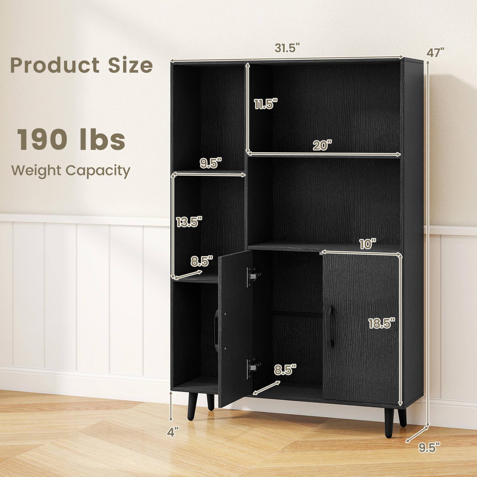 Product Size: 31.5" x 47" x 11.5"  
Weight Capacity: 190 lbs  
Dimensions:  
- 9.5"  
- 20"  
- 13.5"  
- 8.5"  
- 10"  
- 18.5"  
- 8.5"  
- 4"  
- 9.5"