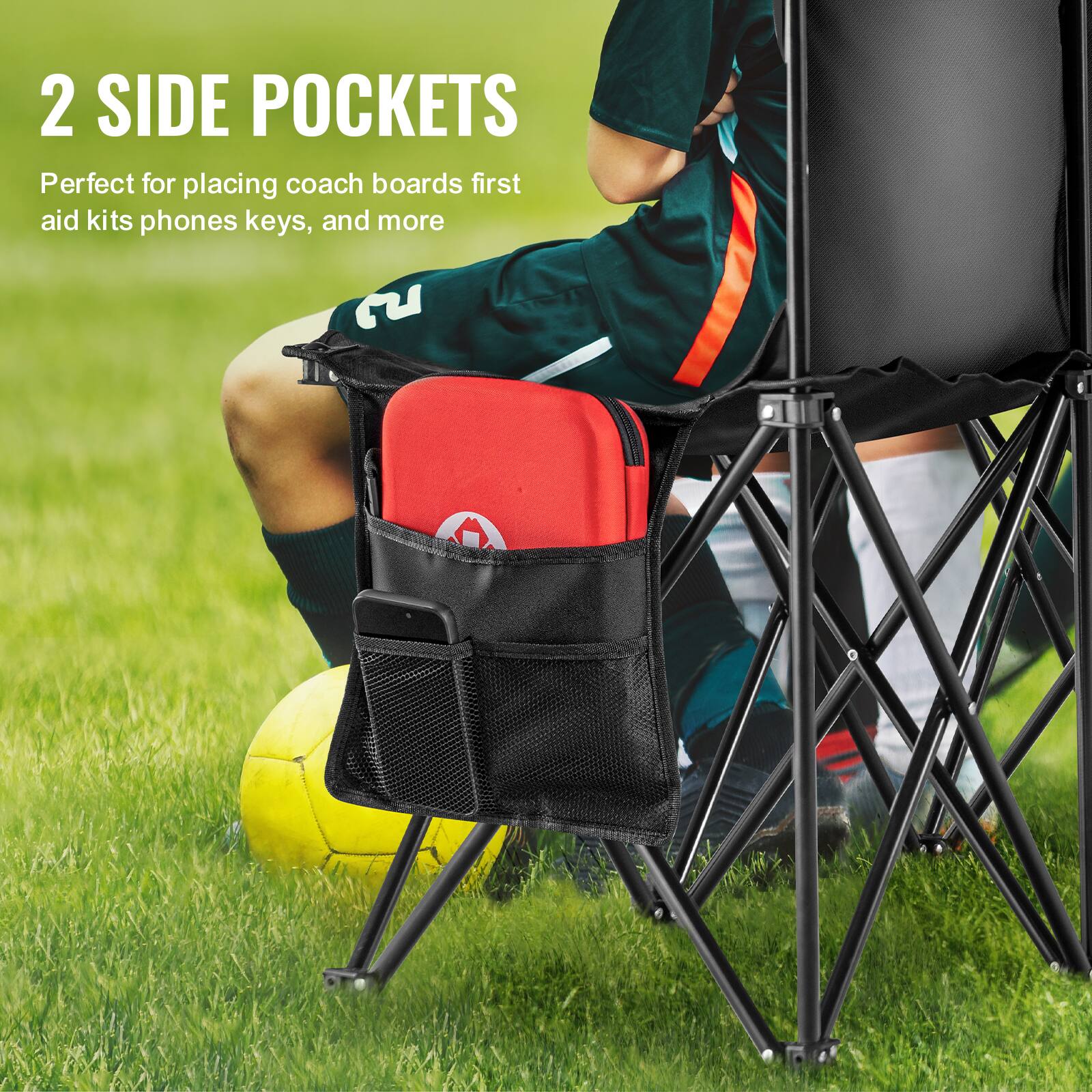 2 SIDE POCKETS  
Perfect for placing coach boards, first aid kits, phones, keys, and more