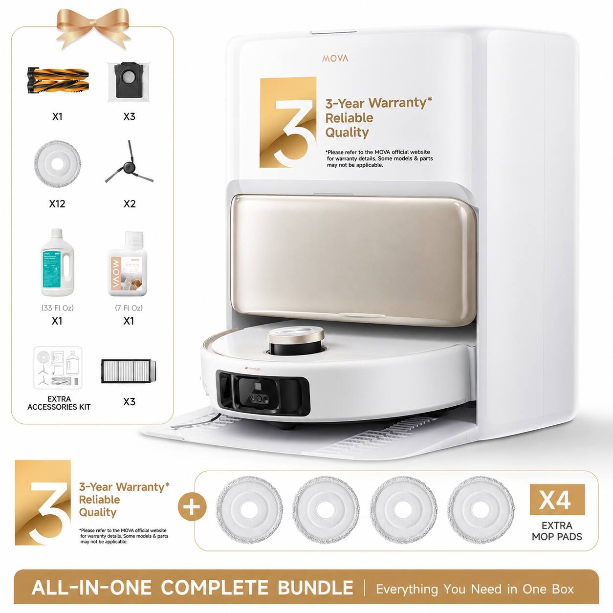 MOVA - V50 Ultra Complete Robot Vacuum and Mop Kit, 24000Pa Suction, Self-Cleaning, Pet-friendly, Fast Mop Drying - White