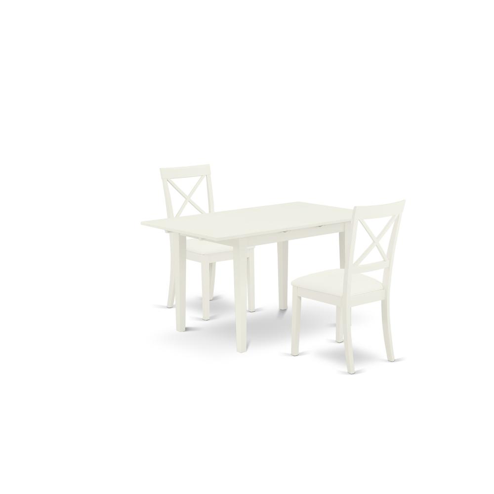 Angle. East West Furniture - East West Furniture NOBO3-WHI-LC 3-Piece Kitchen Set 2 Dining Room Chairs with X-Back and a Faux Leather Seat and - Linen White.